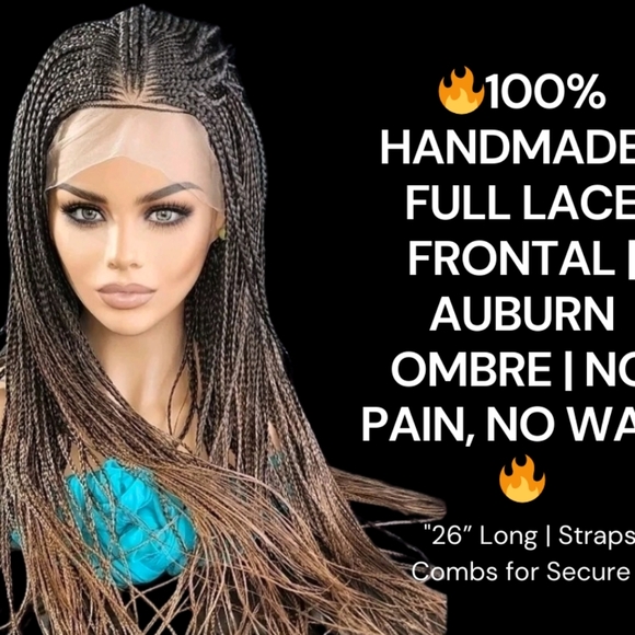 magic braids Other - 🔥100% Handmade Braided Wig  26” Auburn Ombre, Full Frontal 13x6, Straps & Combs